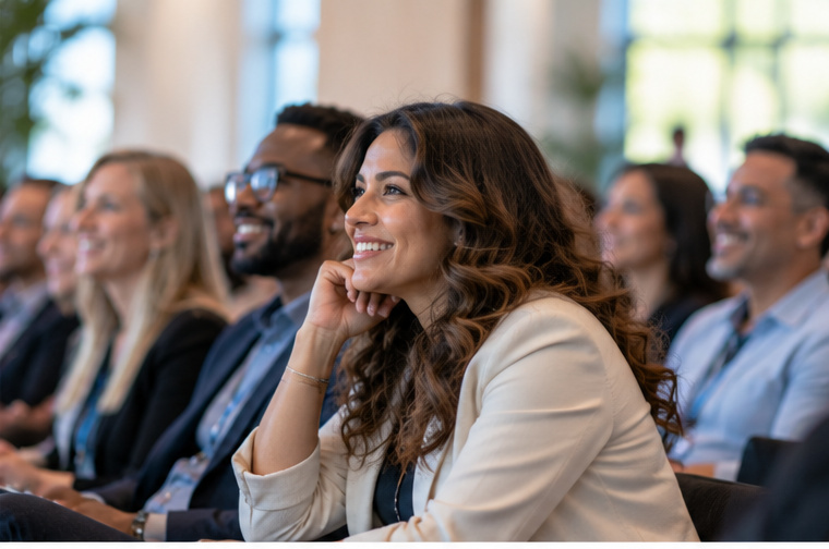 Attendee smiling during a keynote